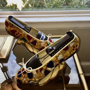 Chanel Silk Gripoix CC Logo Print Flats